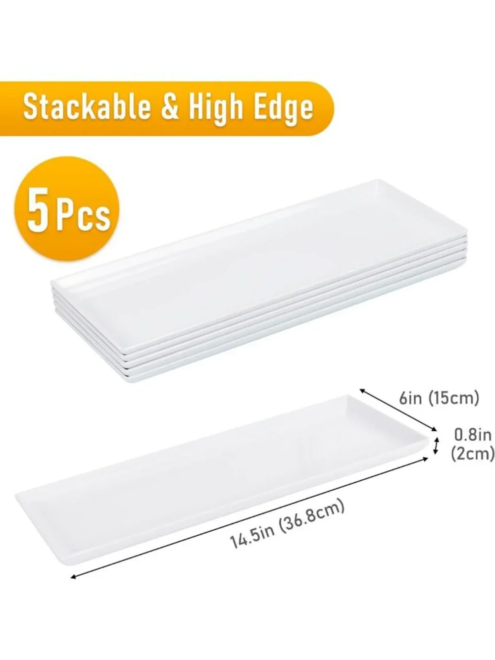 Set of 5 Unbreakable White Melamine Serving Trays for Party, Appetizers